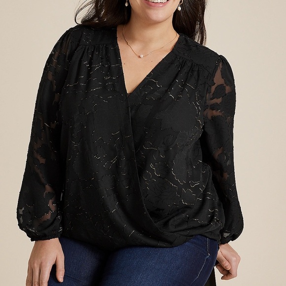 Maurices Tops - Elegant Black metallic Lace wrap blouse